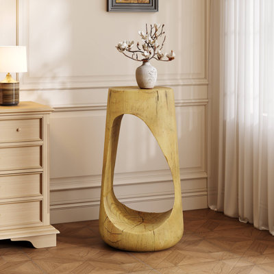 Table d'appoint d'extérieur, table de bout à conception creuse, table de tabouret de jardin de patio, table d'appoint décorative pour terrasse de balcon de plage, béton léger, texture semblable au bois
