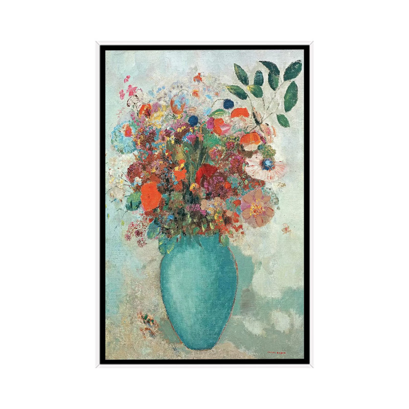 Fleurs dans un vase turquoise, c.1912 - reproduction d'art mural - toile encadrée, H 26 po x l 18 po, Blanc