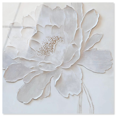 White Peony in Relief Acrylic Print Floral Wall Art by Art Remedy, Ready to Hang, 40 x 40