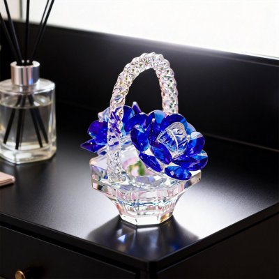 Crystal Flower Basket Sculpture Collectible, Home Decoration, Tabletop Centerpiece, Suitable For Women To Gift On Christmas, Mother's Day, Wedding Parties, And Valentine's Day.