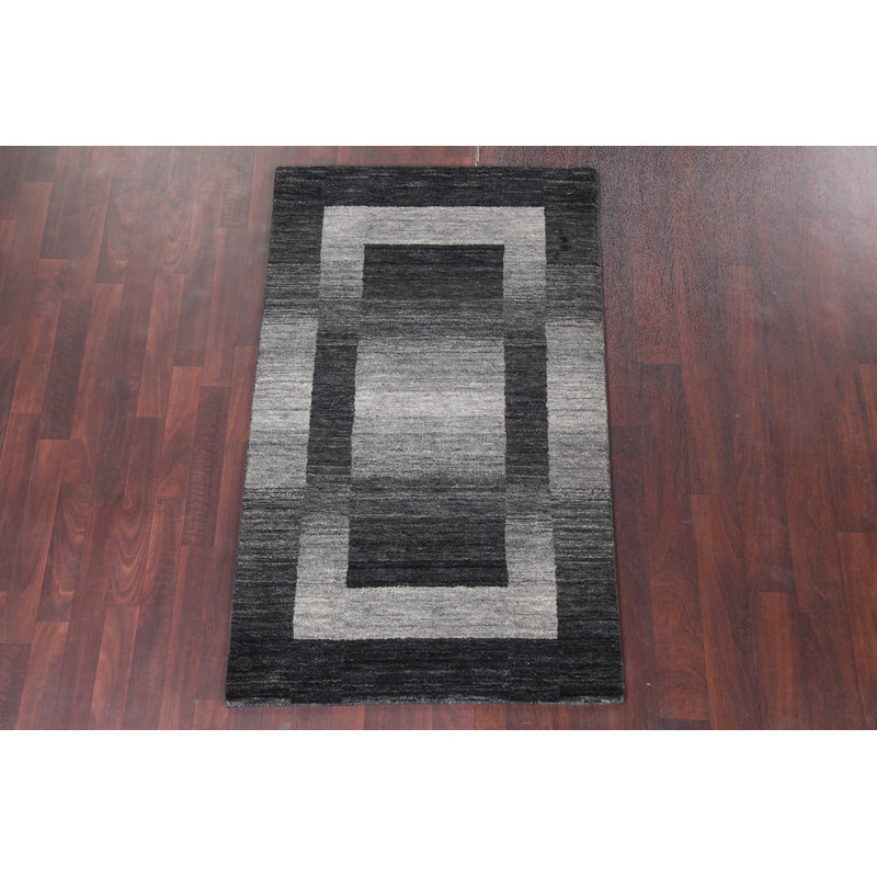 Black/ White Gabbeh Wool Handmade Rug 3x5