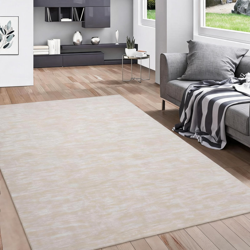 Tapis de salon uni 240 x 300 cm, grand tapis d'intérieur lavable, antidérapant, à poils courts, style moderne et bohème, couleur crème.