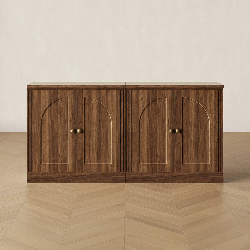 Ensemble de 2 armoires de rangement basses avec portes à charnières, noyer, Walnut