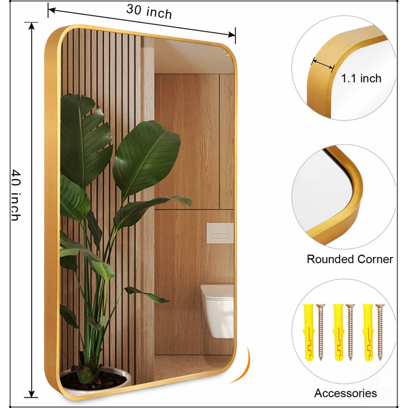 Rectangular Bathroom Wall Mirror, Gold