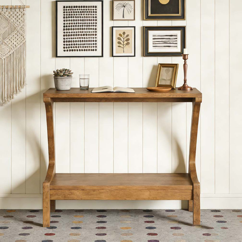 Solid Wood End Table with 2-Tier Storage Shelf