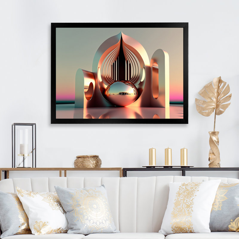 «Minimalistic liquid Gold Architecture I», reproduction sur toile, Impression noire sur toile encadrée