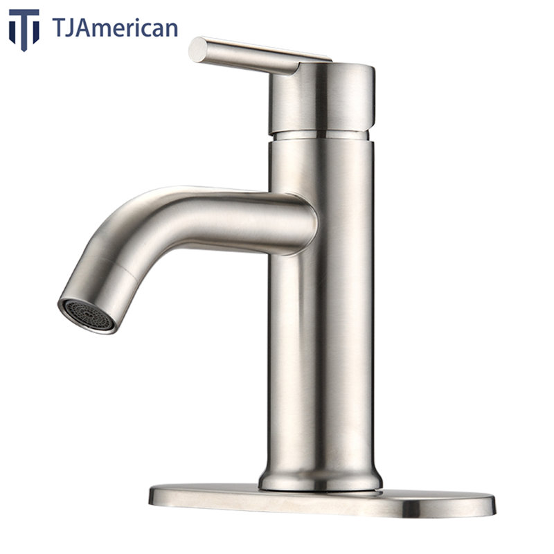 Robinet de salle de bain monocorps et monocorps TJAAA237 avec plaque de pont incluse et résistant aux taches en nickel brossé