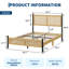 Base de lit plateforme double avec tête de lit et pied de lit en rotin tissé à la main, support en lattes de bois sans bruit en bois aggloméré, dégagement sous le lit de 7,5 po, aucun sommier nécessaire-464882877