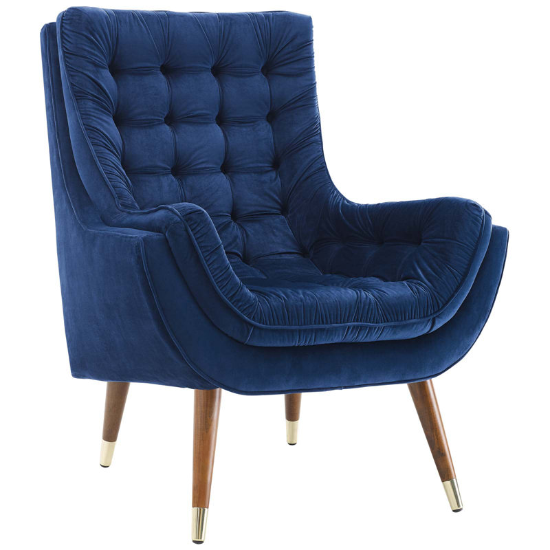 Méridienne suggérée et capitonnée en velours, Bleu marine