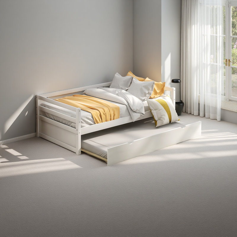 Lit de jour avec base de lit gigogne, taille simple, Blanc