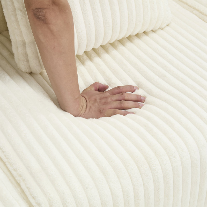 Canapé en L rembourré 100,79 po avec méridienne convertible, Beige