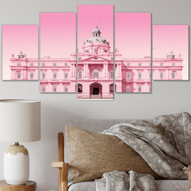 «Pink Blueprint of Classical London IV», art mural sur toile City London - 5 panneaux