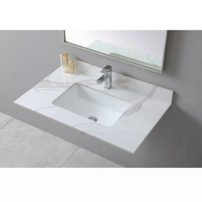 Dessus de meuble-lavabo en pierre Montary de 37 po avec lavabo rectangulaire encastré en céramique et trou de robinet simple Montary