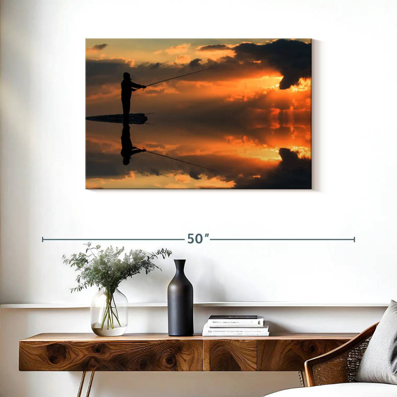 Senne pêche au coucher du soleil, H 24 po x l 36 po
