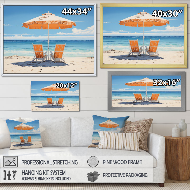 Caraibe Sandy Shores - reproduction sur toile, Cadre flottant doré, H 30 po x l 40 po x P 1,5 po