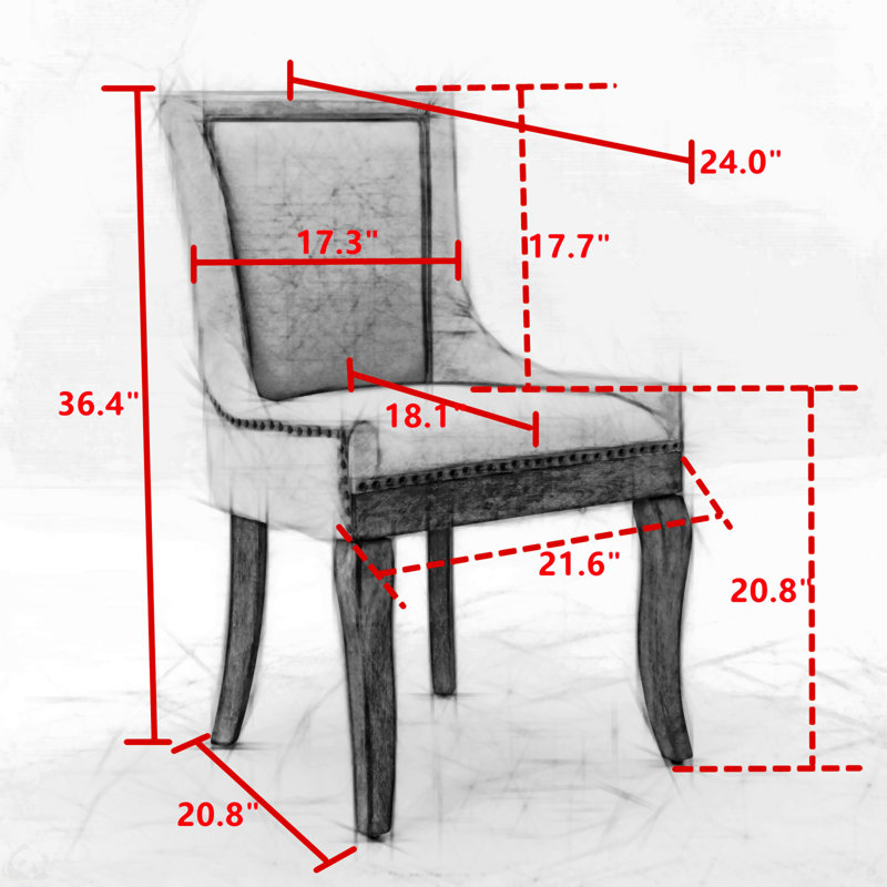 A&a furniture ultra side dining chairs | set of 2 | thickened fabric, solid wood legs | bronze nailhead, Brown