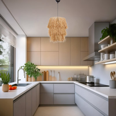 Lustre ajustable en métal avec capuchon en raphia