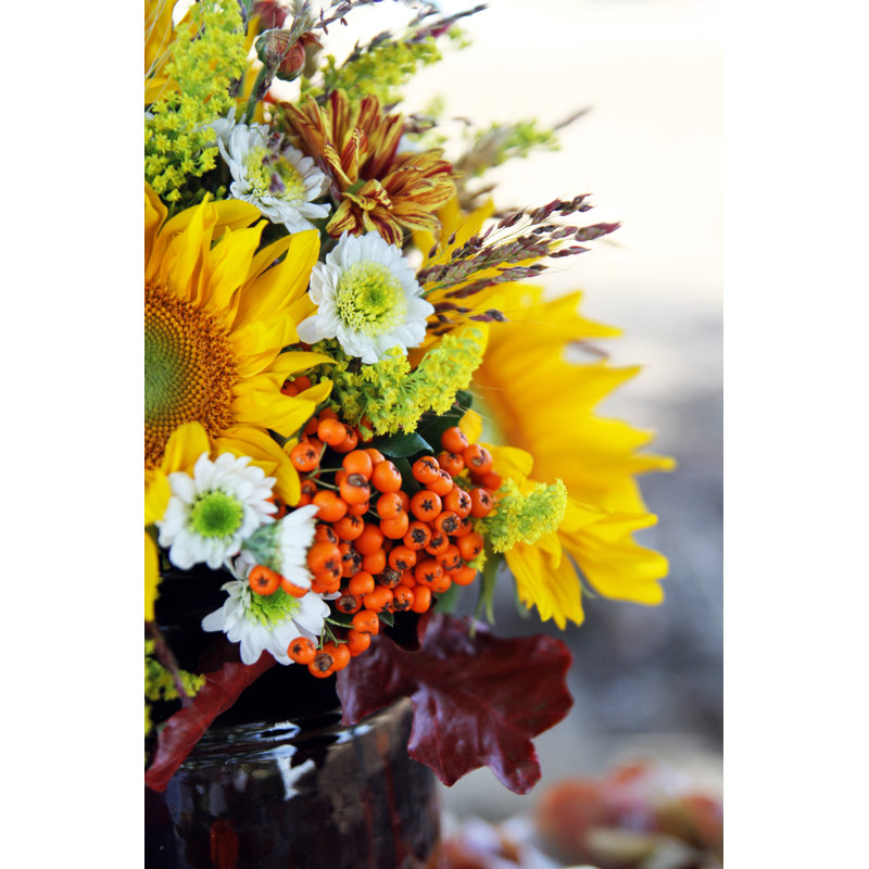 Table Decoration With Sunflowers - Wrapped Canvas Print, 46cm H x 30cm W
