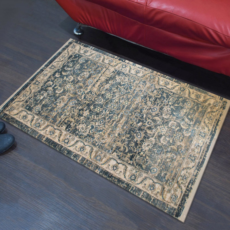 Machine Made Polyester Area Rugs -Rectangle | Gray Blue Color, Oriental Design, Low Pile Machine Made Area Rugs for Living Room, Bed Room