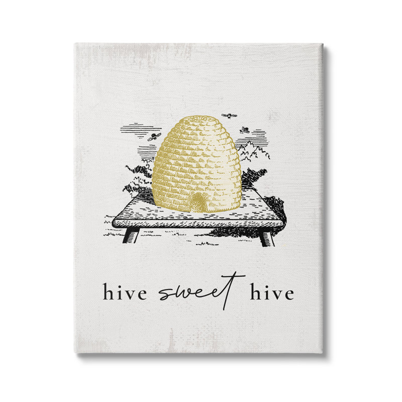 Hive Sweet Hive Vintage Beehive Illustration Bee Pun - Reproduction de dessin, H 20 po x l 16 po x P 1,5 po, Toile tendue