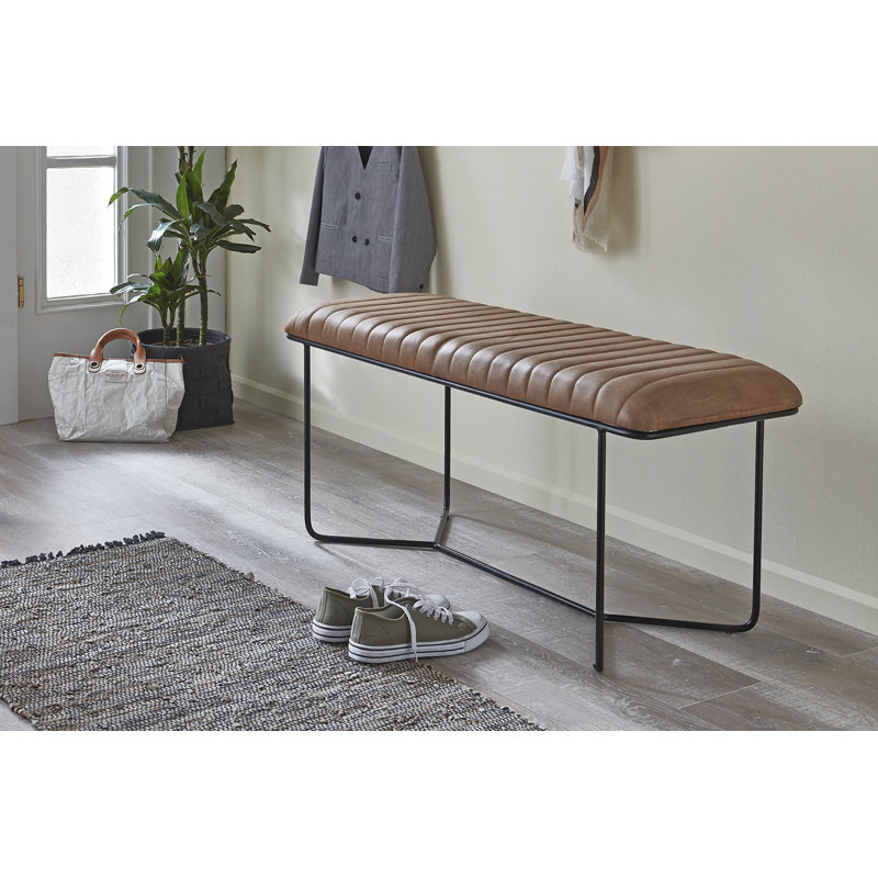Layoune Genuine Leather Upholstered Bench