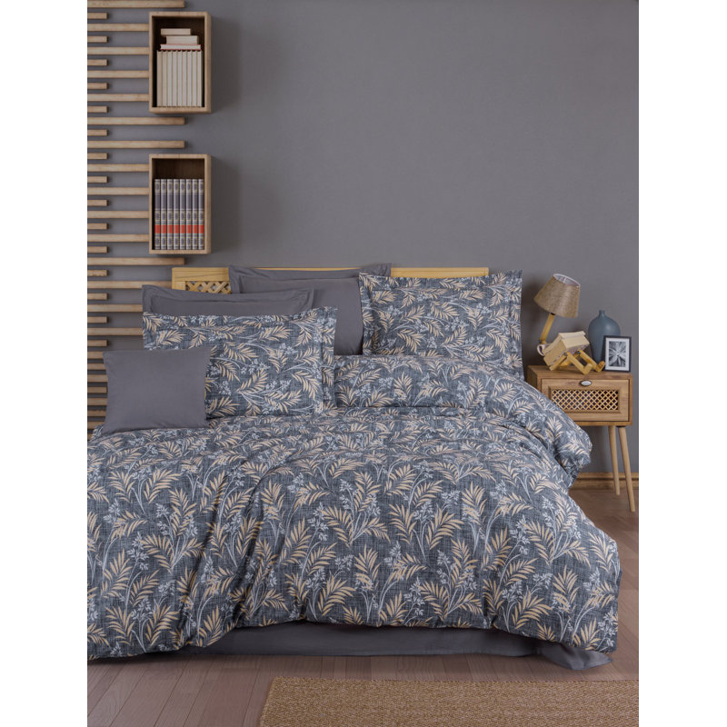 100% Cotton Ranforce King Quilt Cover Set, Grey & Beige, 98.4 x 78.7 inches | Soft & Durable, 140 Thread Count | Machine Washable, Envelope & Button Closure | Elegant Bedding for Stylish Bedrooms