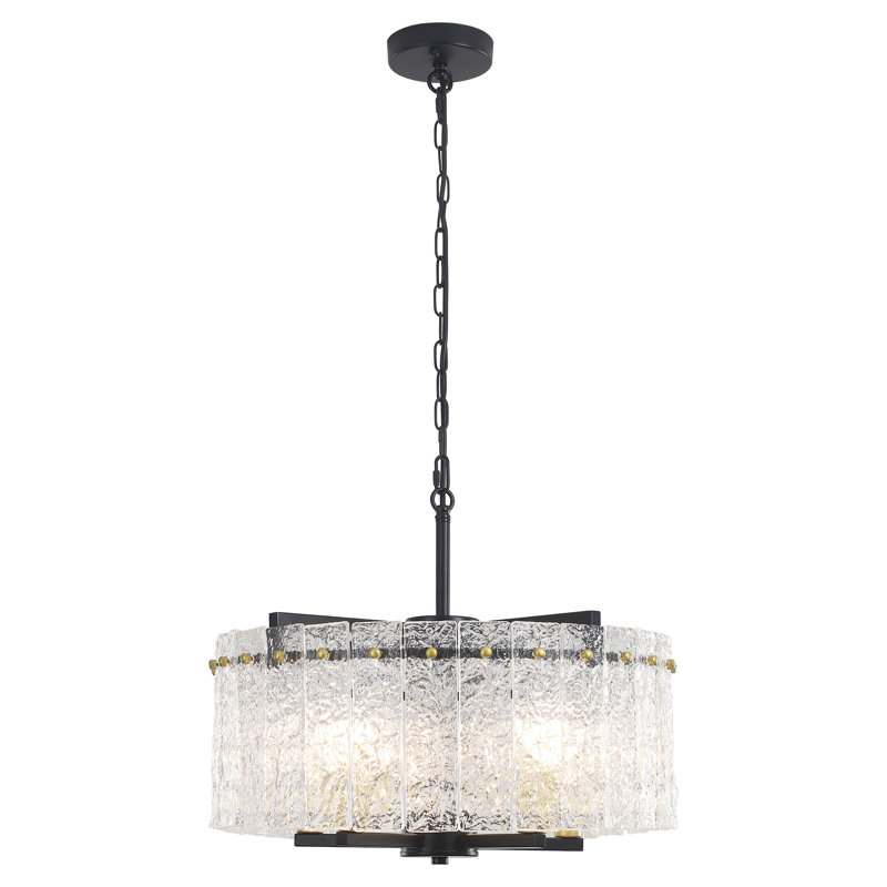 Modern 5-Light 18.7" Wave Shape Glass Round Drum Chandelier, Noir et or