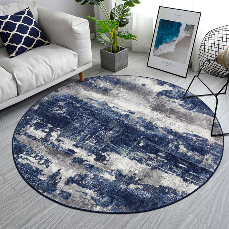 Pavelina Abstract Performance Machine Washable Green Area Rug, Round 5', Green