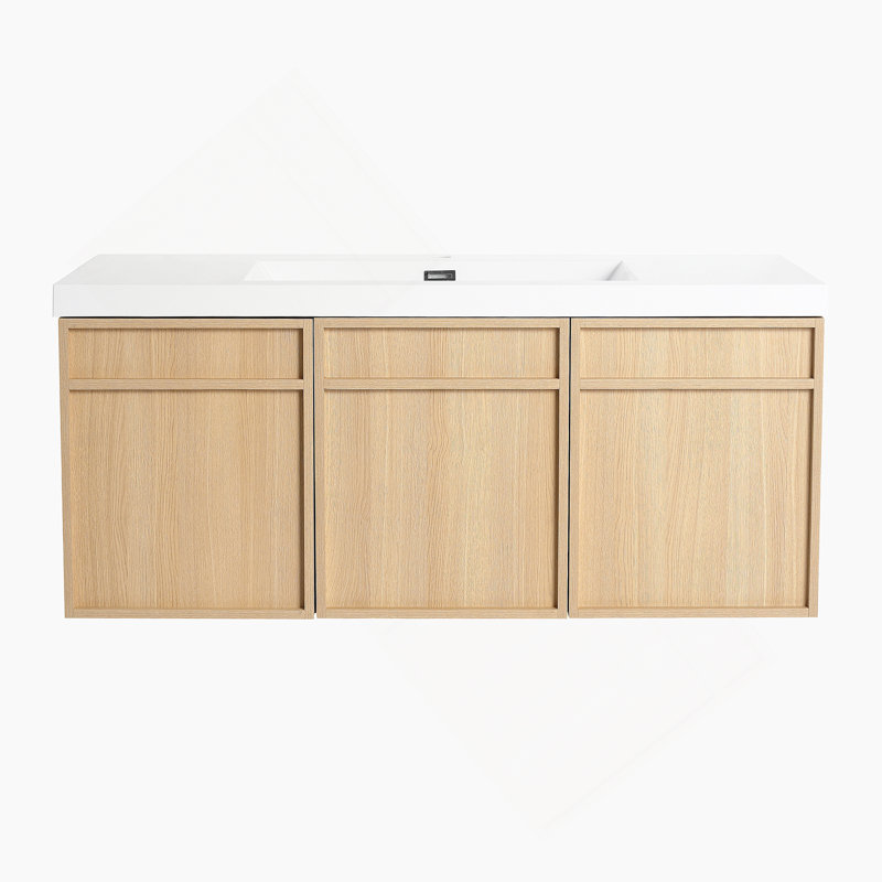 48" Wall-Mounted Bathroom Vanity with Resin Sink, 3-Soft Closing Door, Original Oak, Plywood  (KD-PACKING)
