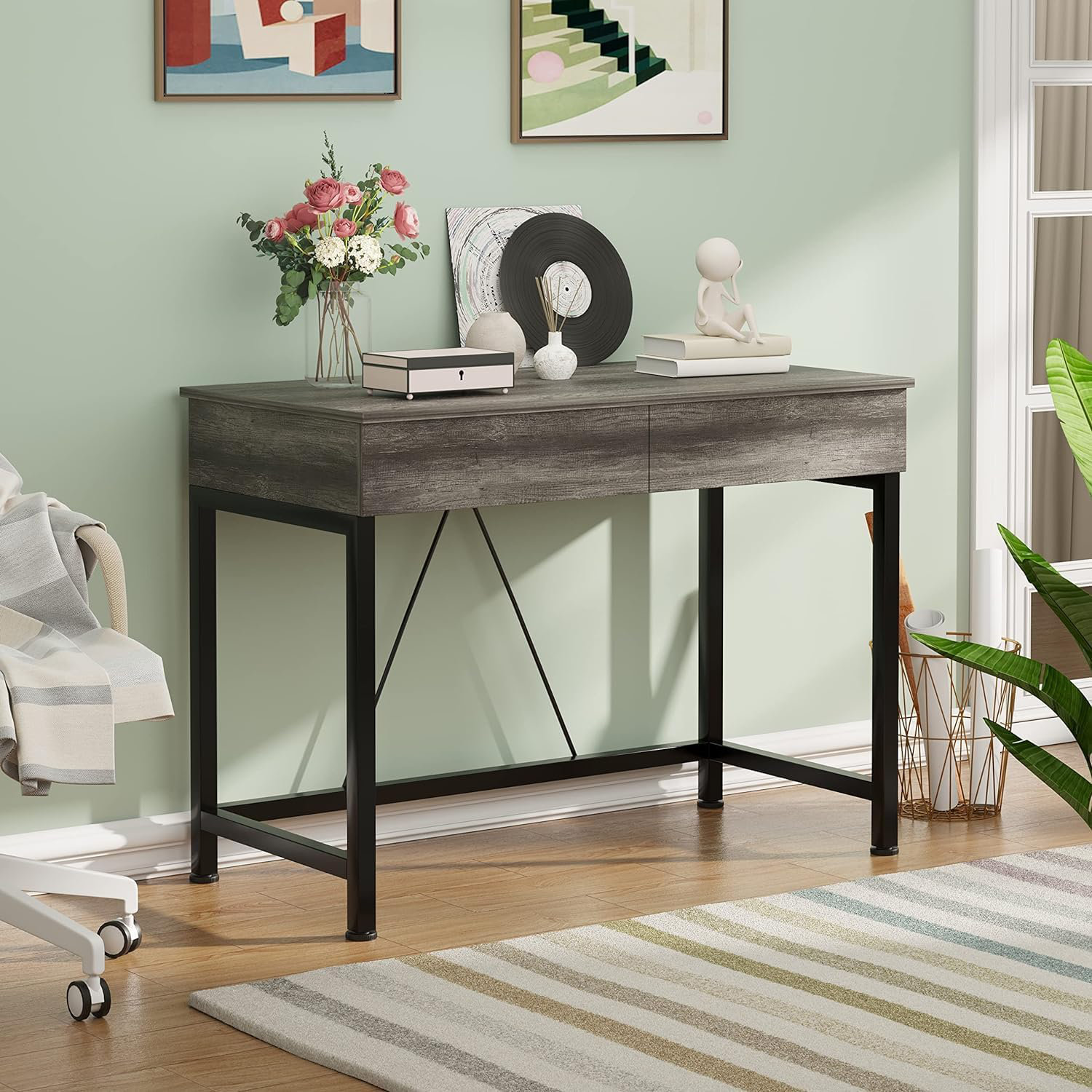Mercer41 40Inch Small Desk With 2 Wooden Drawers,Vanity Desks For Home