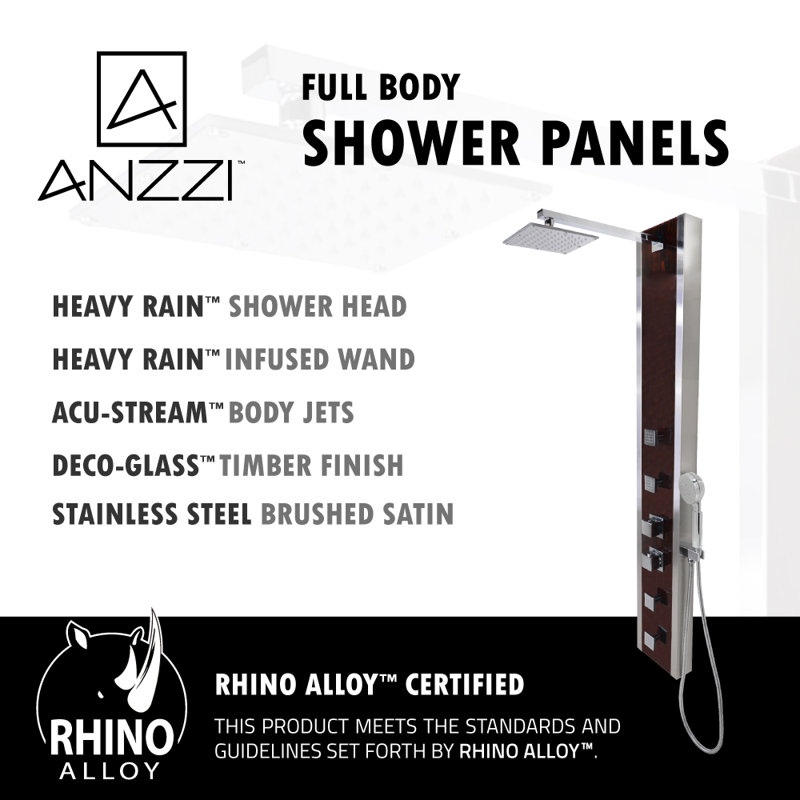 Mahogany Deco-Glass Full Body Shower Panel with Jets and Handheld