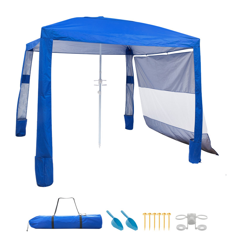 Beach Cabana, 8 x 8 ft Beach Canopy with Side Wall, UPF 50+ Protection Easy Setup Cabana Tent with Sand Pockets, Adjustable Height Portable Shade Sun Shelter Umbrella for Family & Friends, Blue
