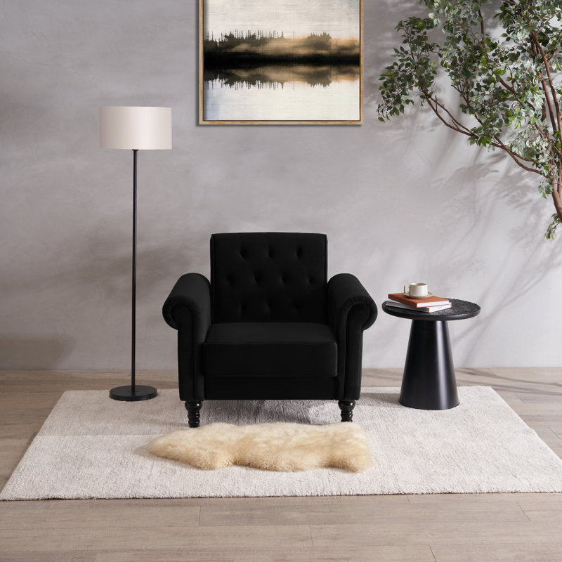 Aiofe Velvet Chesterfield Chair, Black