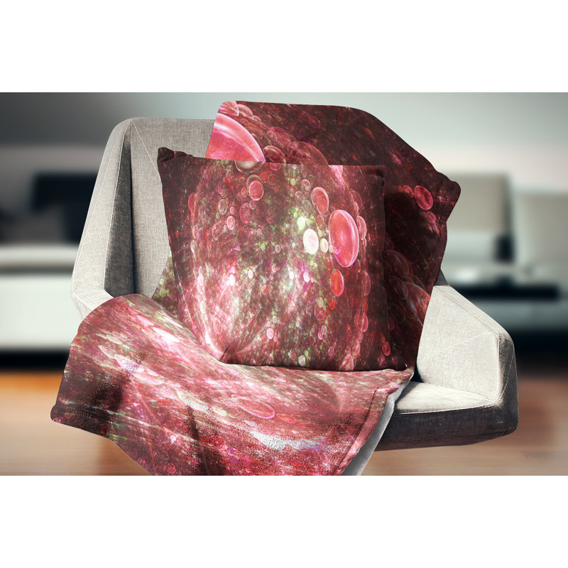 Bulles sphériques sphériques - coussin imprimé abstrait, 18 po x 18 po, Rouge / noir, Coussin décoratif