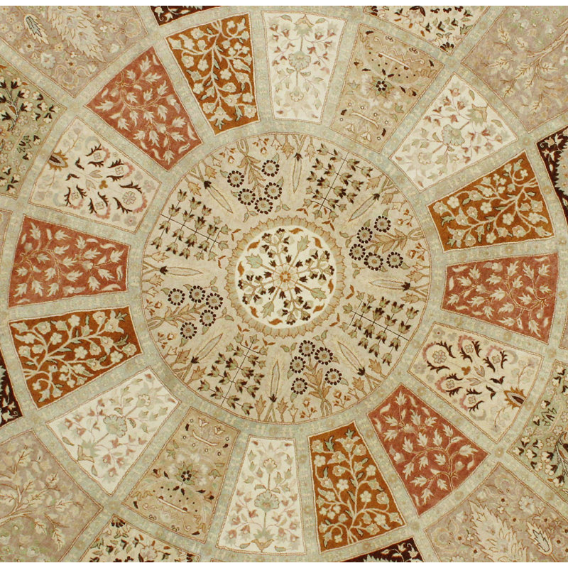 Tapis oriental doré en laine noué à la main de conception unique 11 pi 10 po x 11 pi 11 po Ankara Weis