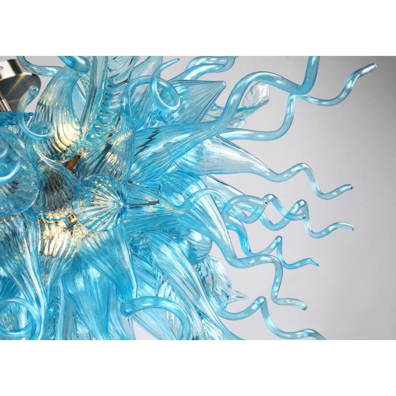 Murano Chandelier, Polished Nickel, Aqua Blue, 48" Wide x 30" Height