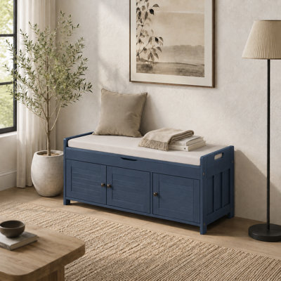 Linen Blend Upholstered Storage Bench