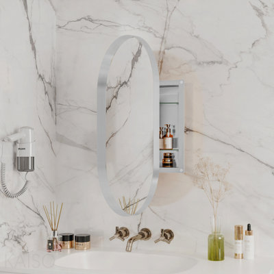 Armoire à pharmacie, armoire murale de salle de bain avec cadre en métal avec miroir et tablettes réglables, miroir mural avec rangement