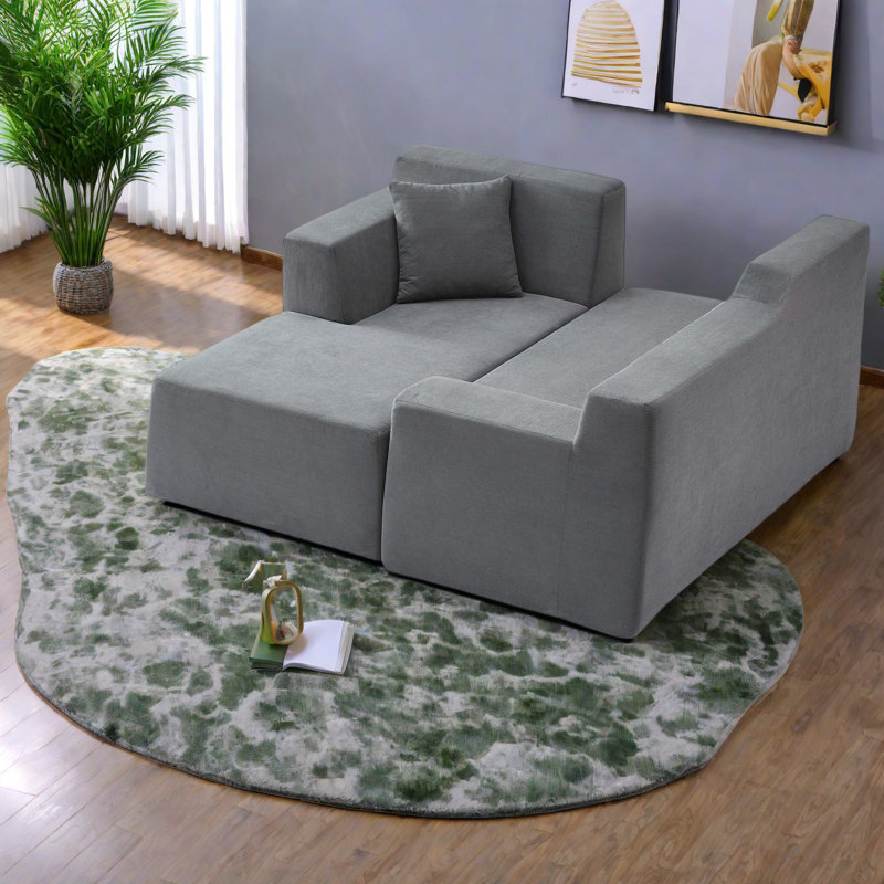 Canapé en forme de L peu encombrant, tissu en velours côtelé, style maison moderne