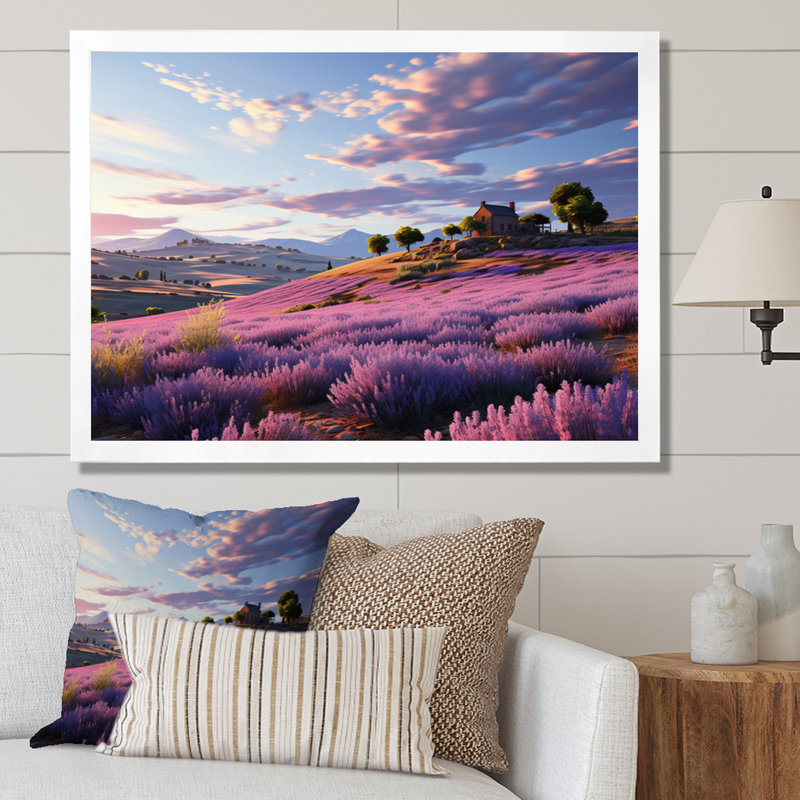 " Purple Ethereal Morning in Provence " Mixed Media Print, H 12 po x l 20 po x P 1 po, Cadre simple blanc