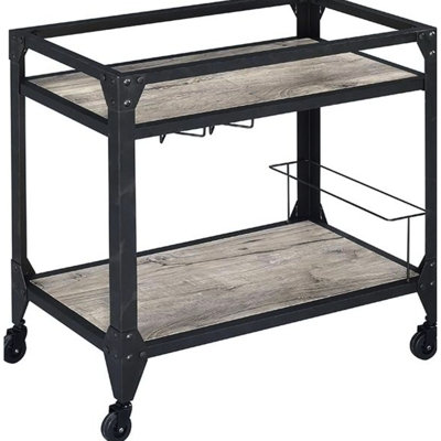 Charcoal Finish Serving Cart With Rustic Oak Character - Spacious Top For And Entertaining & Stand Wooden Shelf, Wine Bottle Storage by IntrospectiveIncline