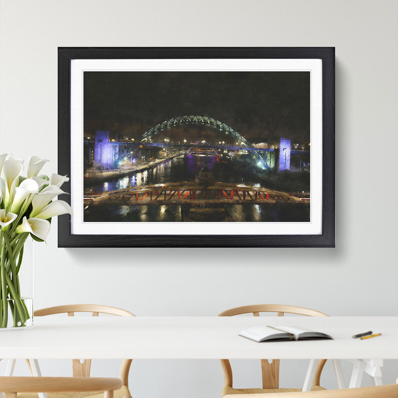 Tyne Bridge in Newcastle - Picture Frame Painting, 36cm H x 48cm W x 2cm D, Black Framed