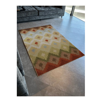 Beige Multi Color Cross Geometric Shape Pattern Modern Decorative Machine Washable Area Rug