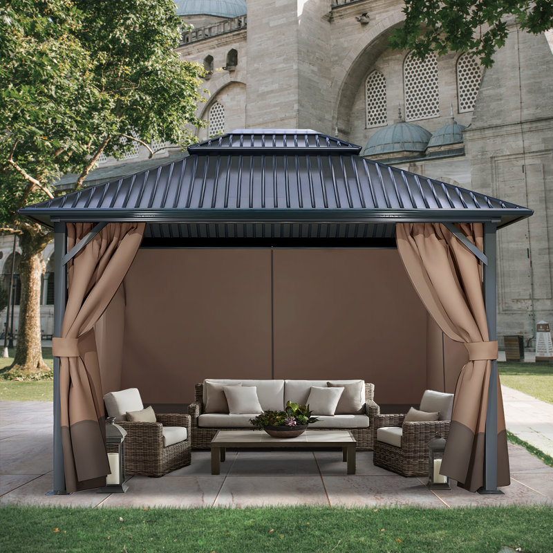 Gazebo Replacement Privacy Curtain, 3m x 3m, Brown/Coffee