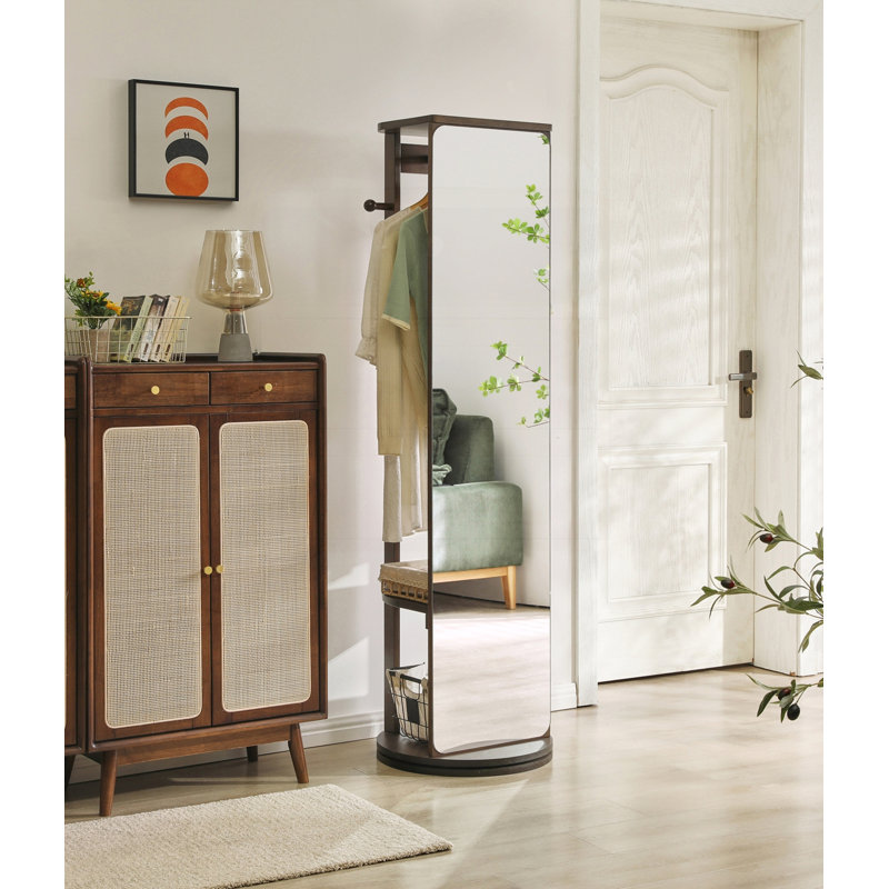 Solid Rubberwood Rotating Full-Length Mirror Cabinet