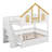 Full Size Wooden House-Style Bunk Bed With Window Door And Roof, Storage Staircase And Trundle