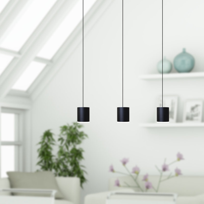 Luminaire suspendu linéaire à 3 lumières pour îlot de cuisine Andromedae, Noir