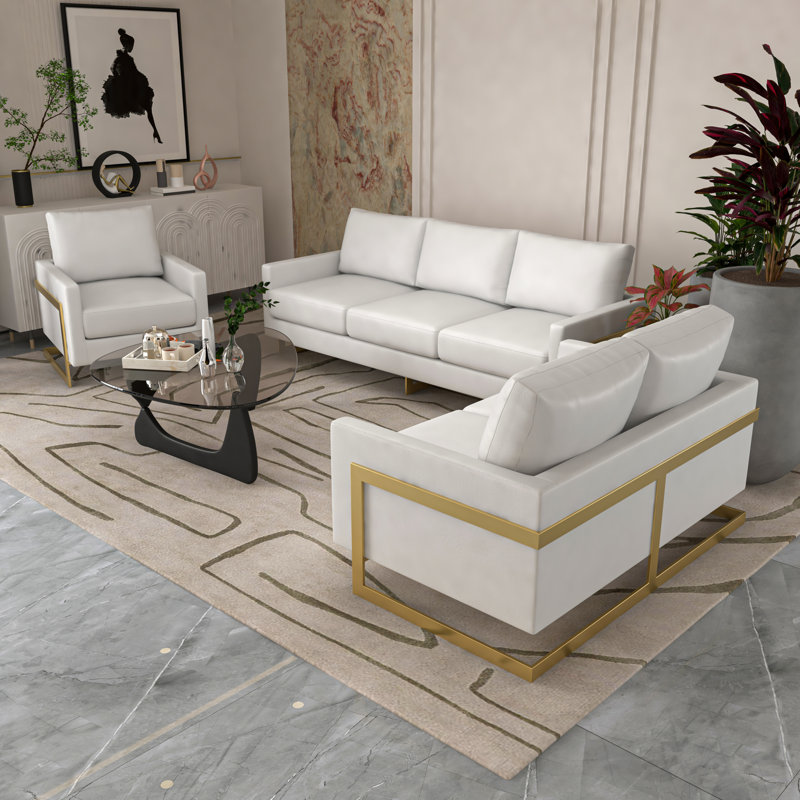 Chaise d'appoint Lincoln, Blanc, Doré