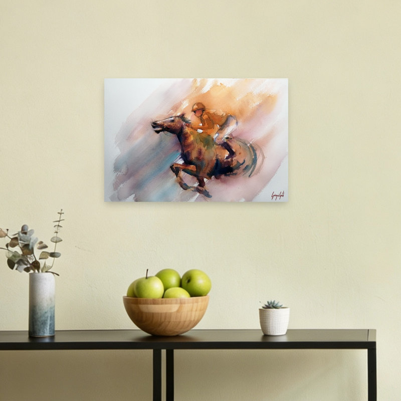 Cheval de course galopant, cheval contemporain, 12" H x 18" W