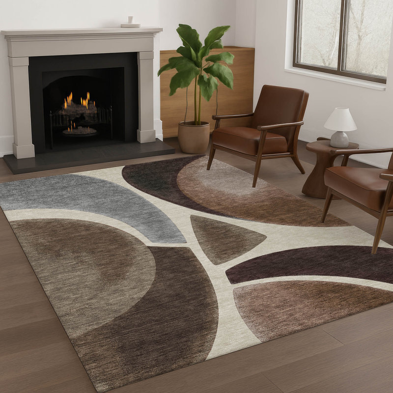 Tapis abstrait lavable à la machine intérieur / extérieur ACN2537, Beige, Rectangle 2 pi 6 po x 3 pi 10 po